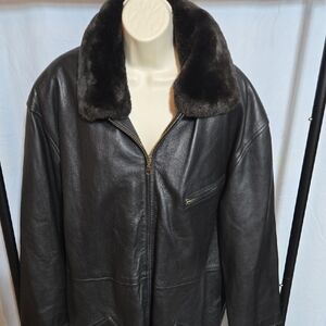 Pelle Studio Womens Jacket Large Leather Faux Fur Hooded Belted Full Zip Winter